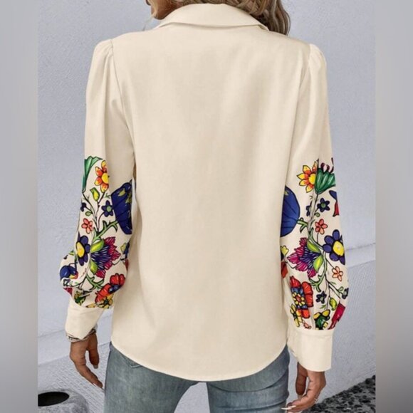 Colorful Cream /Ivory Floral Button Down Shirt Size: S - Picture 3 of 6